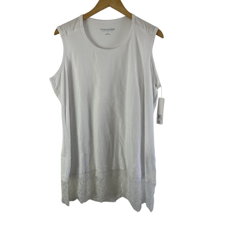 Soft Surroundings Madame Lace Hem Tank Women 2X Layering Career Casual White Top